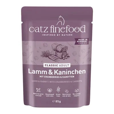 Catz Finefood 70% Lamb & Rabbit Grain Free Adult храна за котки със 70% Агнешко и Заешко месо 85г пауч