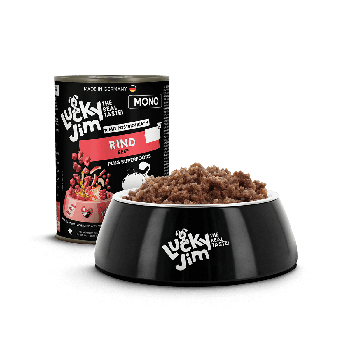 Lucky Jim Mono Beef Grain Free Monoprotein Adult беззърнена монопротеинова мокра храна за кучета с 65% Телешко месо, Суперхрани и Постбиотици 400г