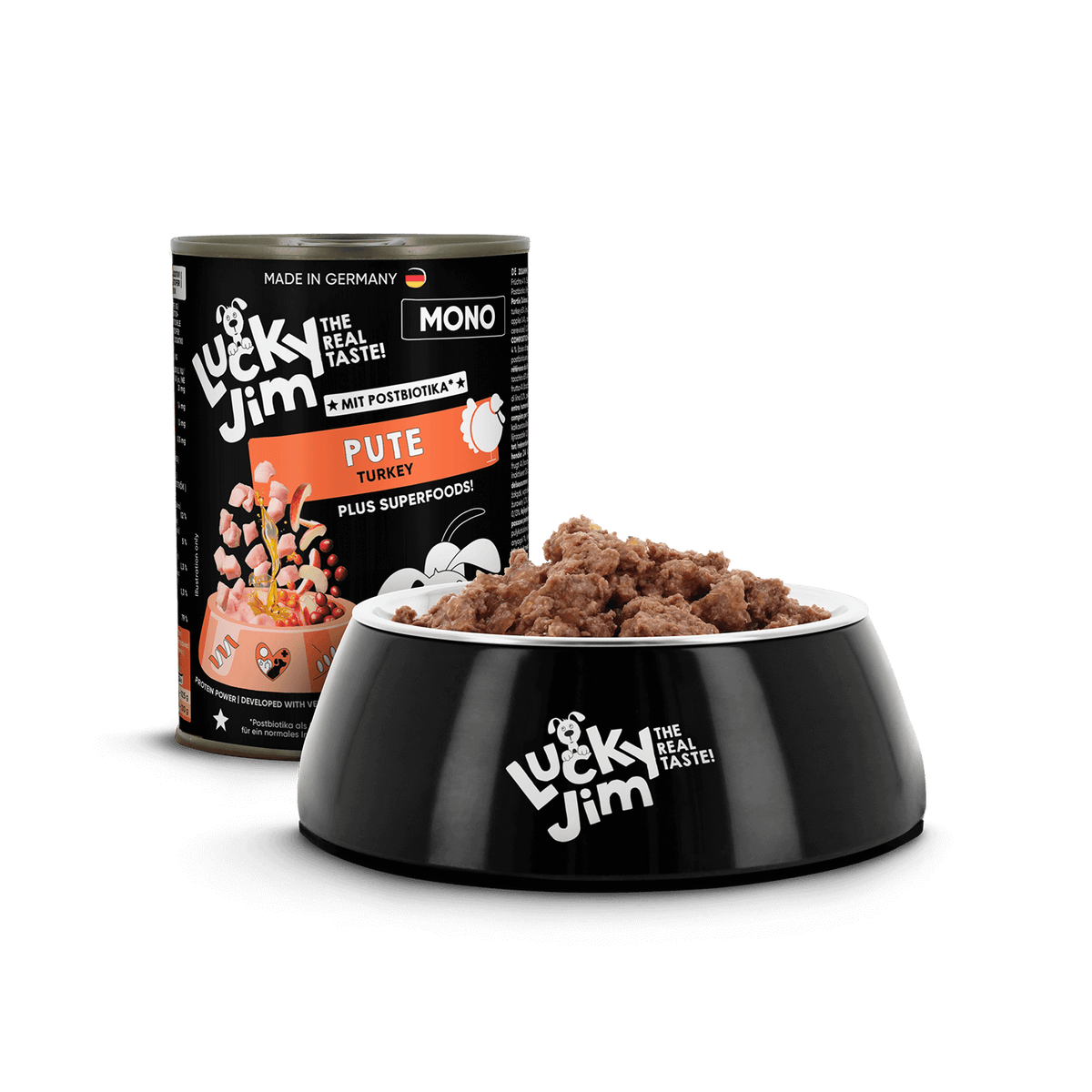 Lucky Jim Mono Turkey Grain Free Monoprotein Adult беззърнена монопротеинова мокра храна за кучета с 65% Пуешко месо, Суперхрани и Постбиотици 400г