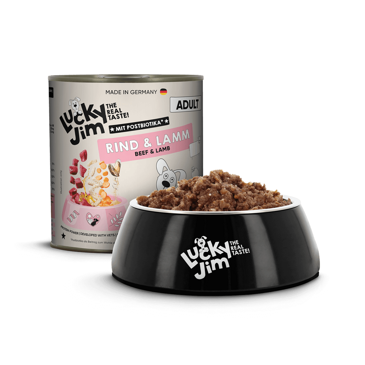Lucky Jim Beef & Lamb Adult мокра храна за кучета с 65% Телешко и Агнешко месо, Постбиотици и Зеленоуста мида 800г