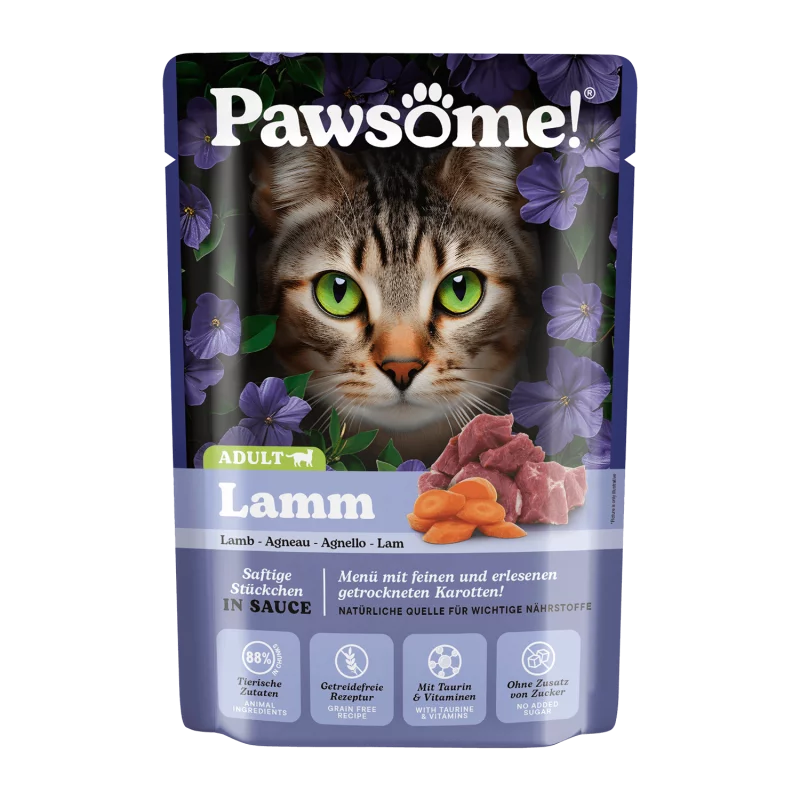Pawsome! Lamb Grain Free Adult храна за котки с Агнешко месо, Суперхрани и Фини Билки 85г пауч