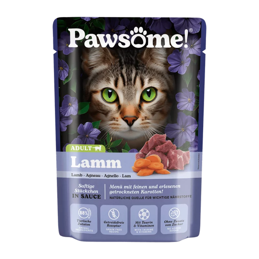 Pawsome! Lamb Grain Free Adult храна за котки с Агнешко месо, Суперхрани и Фини Билки 85г пауч