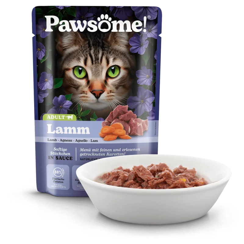 Pawsome! Lamb Grain Free Adult храна за котки с Агнешко месо, Суперхрани и Фини Билки 85г пауч