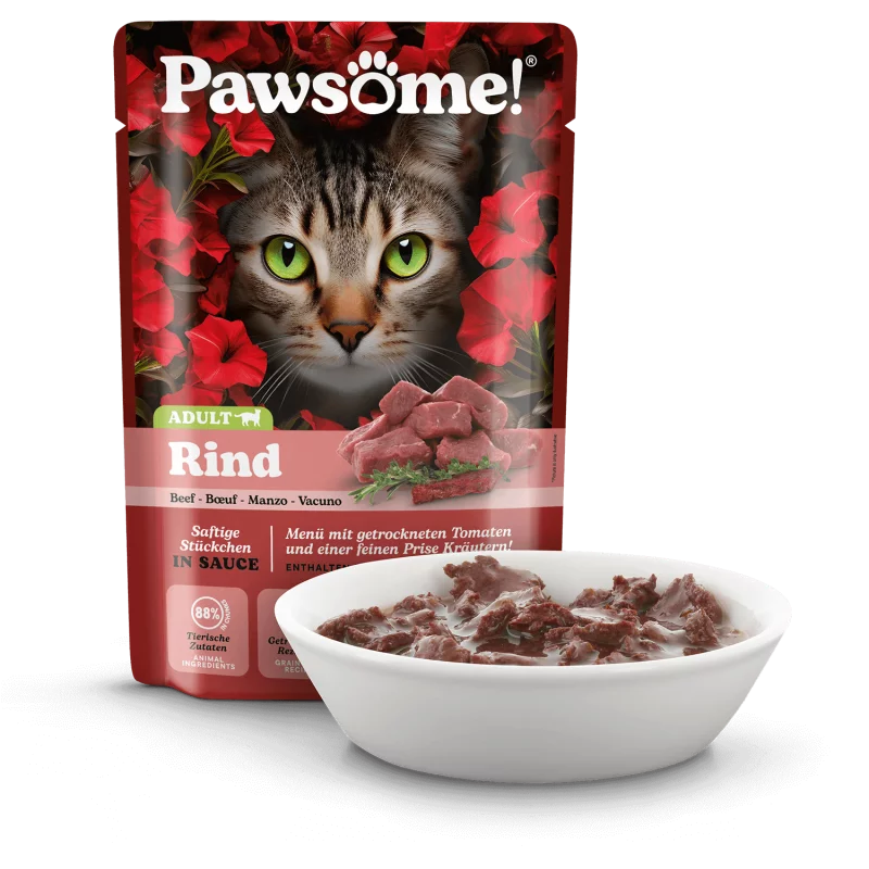 Pawsome! Beef Grain Free Adult храна за котки с Телешко месо, Суперхрани и Фини Билки 85г пауч