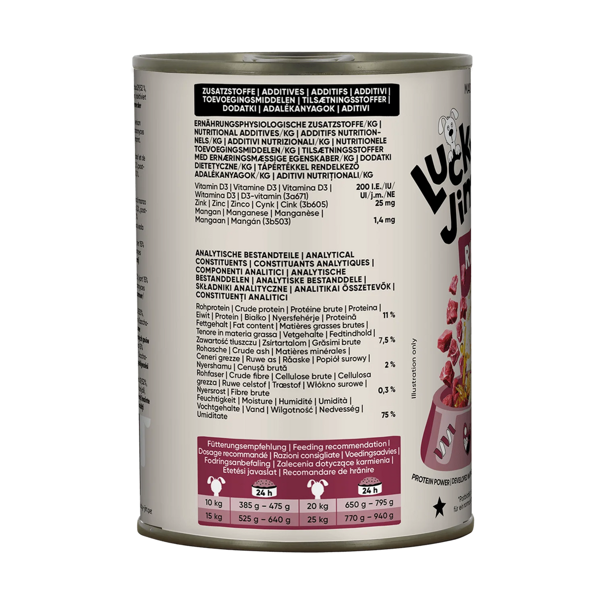 Lucky Jim Beef & Venison Adult мокра храна за кучета с 65% Телешко и Еленско месо, Постбиотици и Зеленоуста мида 400г