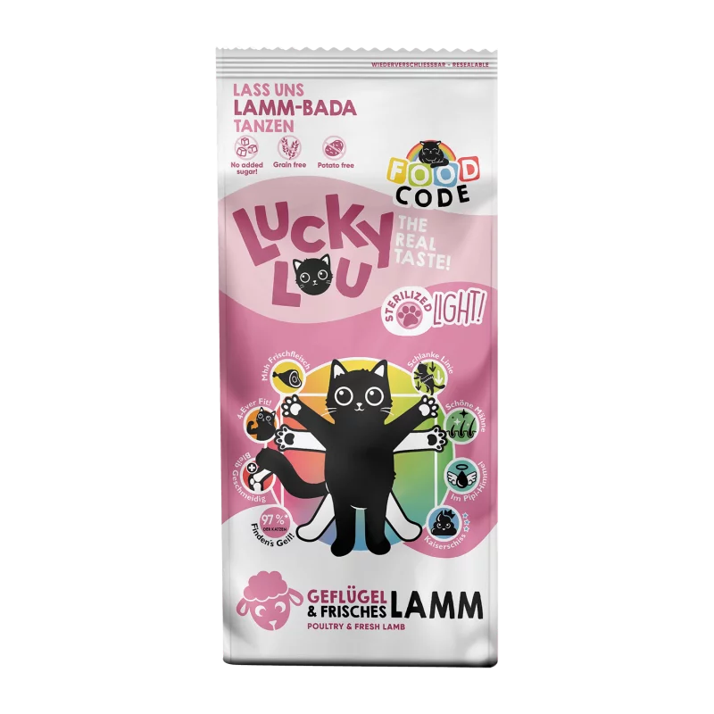 Lucky Lou Food Code Poultry & Fresh Lamb Grain Free Light & Sterilized храна за кастрирани и капризни котки с Птиче и Агнешко месо 3кг
