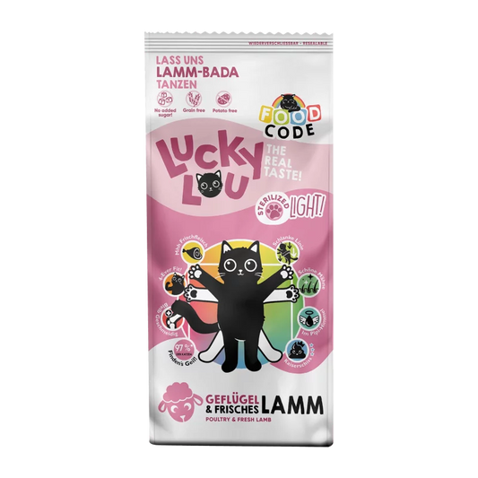 Lucky Lou Food Code Poultry & Fresh Lamb Grain Free Light & Sterilized храна за кастрирани и капризни котки с Птиче и Агнешко месо 3кг