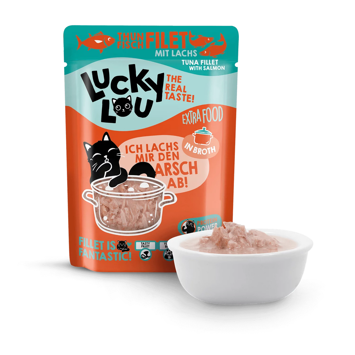Lucky Lou Extra Food Tuna Fillet With Salmon Grain Free пауч за котки без зърно с филета от Риба тон и Сьомга 70г