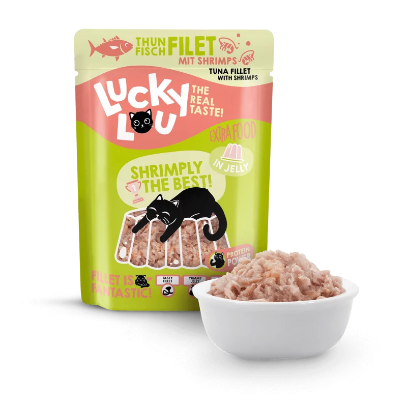Lucky Lou Tuna Fillet with Shrimps in Jelly Grain Free храна за котки Риба Тон филе и Скариди в желе 70г пауч