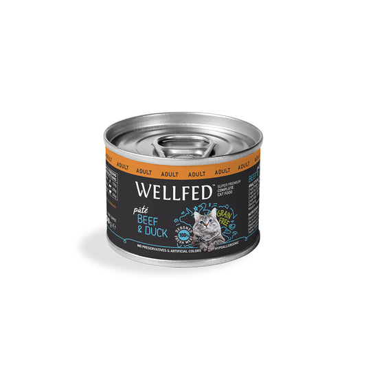 Wellfed Super Premium Hypoallergenic Grain Free Adult пастет за котки с Телешко и Патешко 200г конс.