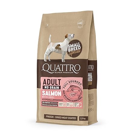 Quattro Salmon with Krill Grain Free Small Breed Adult храна за кучета от дребни породи със Сьомга и Крил 1,5кг