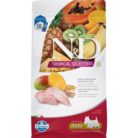 N&D Tropical Dog Adult Mini суха храна за кучета с Пилешко и Тропически плодове 1.5кг