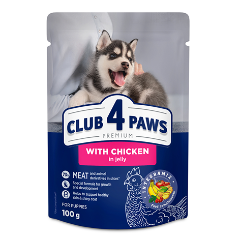 Club 4 Paws Premium Chicken Puppy мокра храна за подрастващи кученца с Пилешко в желе 100г пауч
