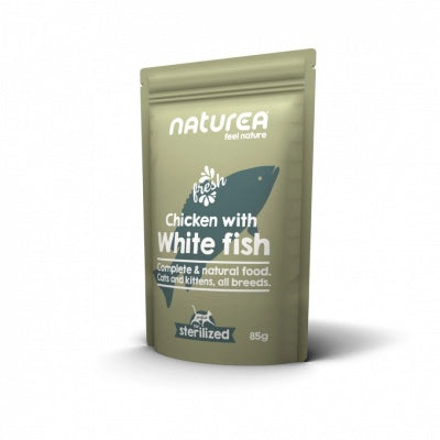 Naturea Chicken with White Fish Grain Free Kittens & Cats натурална храна за котки Пилешко с Бяла Риба 85г пауч