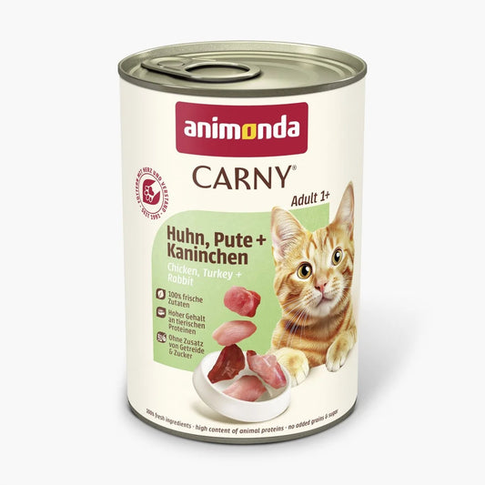 Animonda Carny Chicken Turkey Rabbit Adult храна за котки с 70% месни съставки пилешко пуешки сърца и заешко 400 г