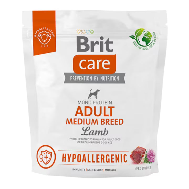 Brit Care Lamb Hypoallergenic Medium Breed Adult храна за кучета от средни породи с Агнешко и Oриз 1кг