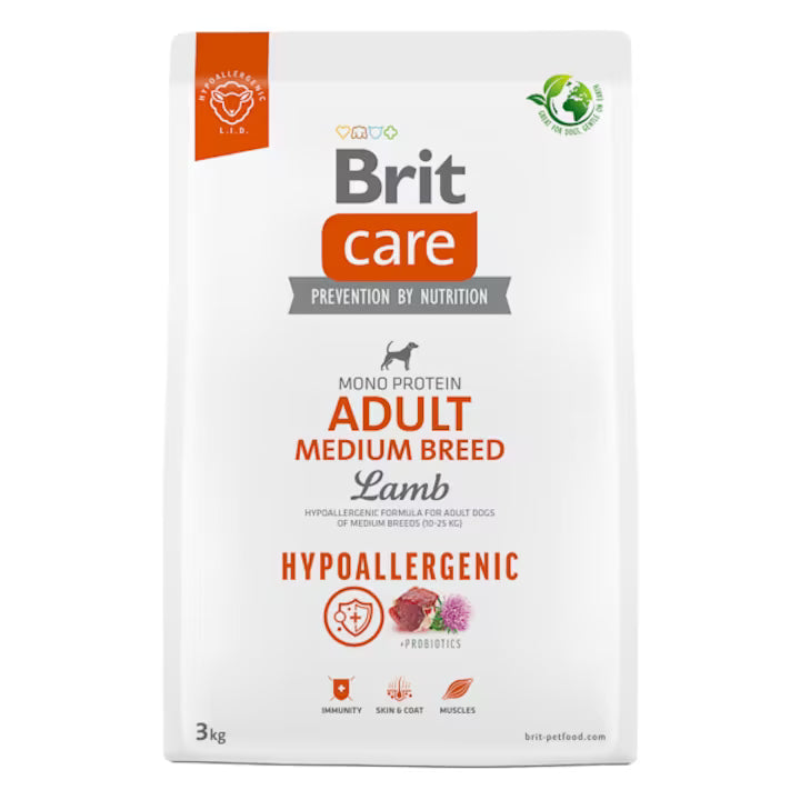 Brit Care Lamb Hypoallergenic Medium Breed Adult храна за кучета от средни породи с Агнешко и Oриз 3кг