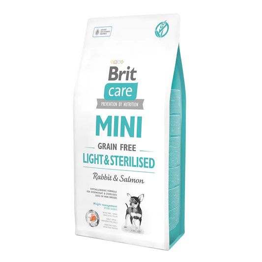 Brit Care Mini Light & Sterilised Grain Free храна за кастрирани кучета от мини породи със Заешко и Сьомга 7 кг