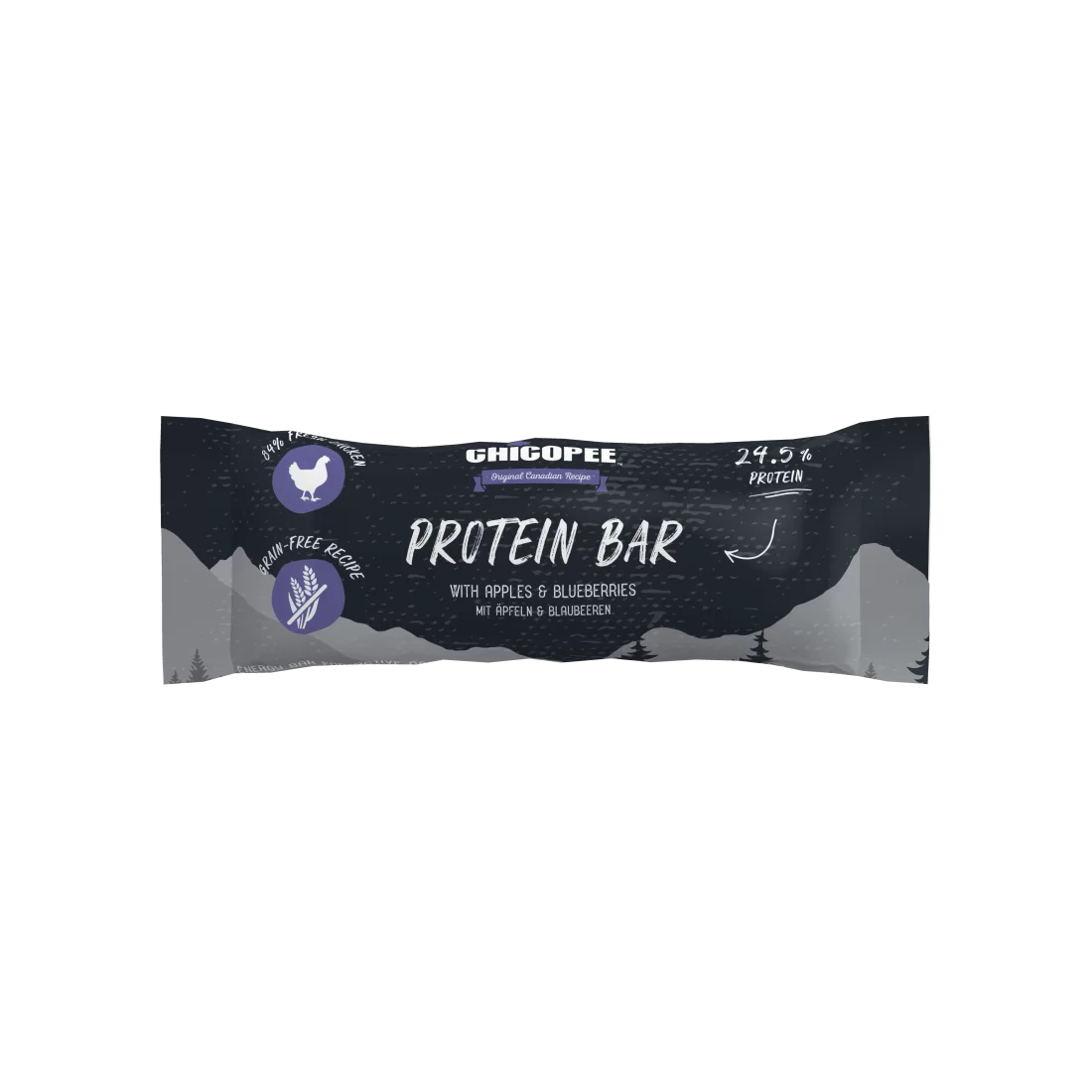 Chicopee Protein Bar протеинов бар за кучета с пилешко, ябълки и боровинки 25г