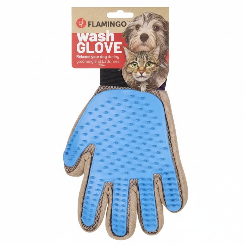 Flamingo Wash Glove ръкавица за кучета и котки за ресане, събиране на косми и масаж