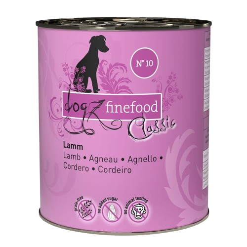 Dogz Finefood Classic Lamb Gourmet Grain Free Monoprotein Puppy & Adult монопротеинова мокра храна за кучета с 65% Агнешко, Тиквички и Червени боровинки 800г
