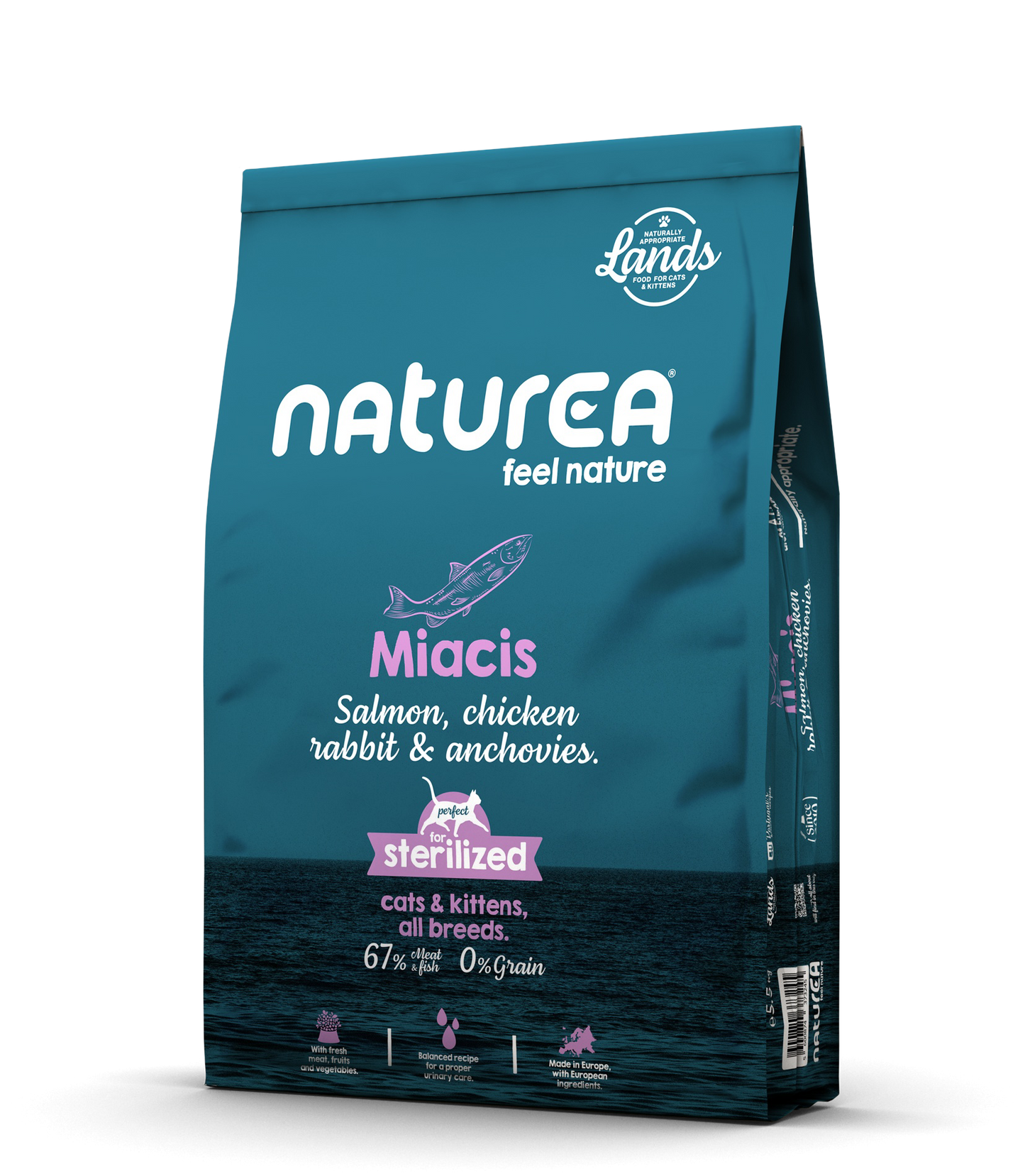 Naturea Lands Miacis Grain free супер премиум храна за котки със Сьомга, Пиле, Заек и Сардини 5,5кг