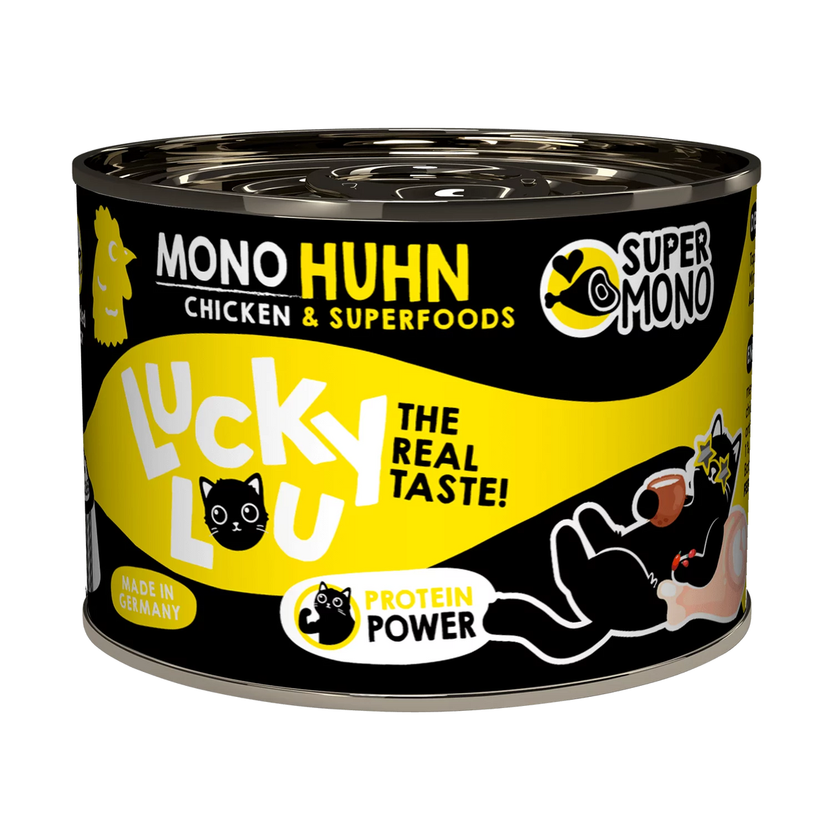 Lucky Lou SuperMono Chicken Grain Free монопротеинова мокра храна за котки с 65% пилешко месо и суперхрани 200 г