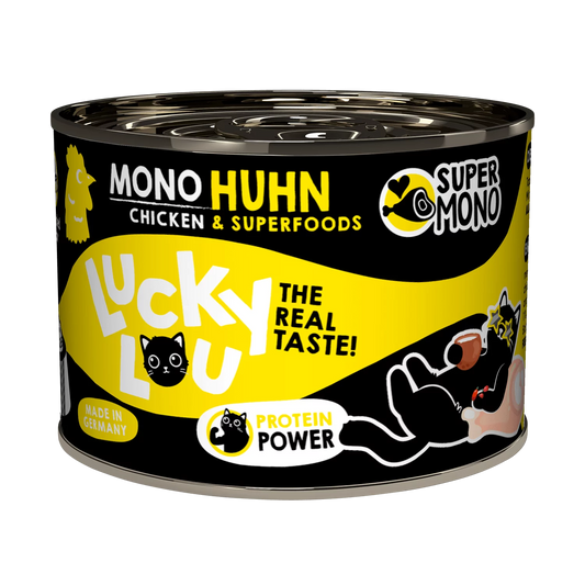 Lucky Lou SuperMono Chicken Grain Free монопротеинова мокра храна за котки с 65% пилешко месо и суперхрани 200 г