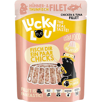 Lucky Lou Extra Food Chicken Fillet & Tuna Fillet беззърнена храна за котки с риба тон и пилешко филе в желе 70 г