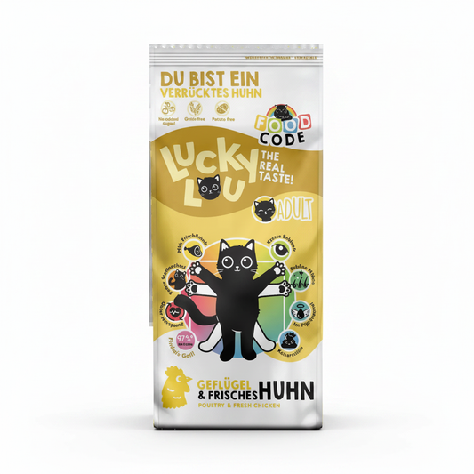 Lucky Lou Food Code Lifestage Adult храна за капризни котки с 64% птиче месо и 20% прясно пилешко 3кг