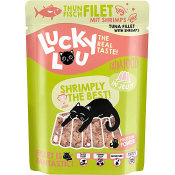 Lucky Lou Tuna Fillet with Shrimps беззърнена храна за котки с филе от риба тон и скариди в желе 70 г пауч