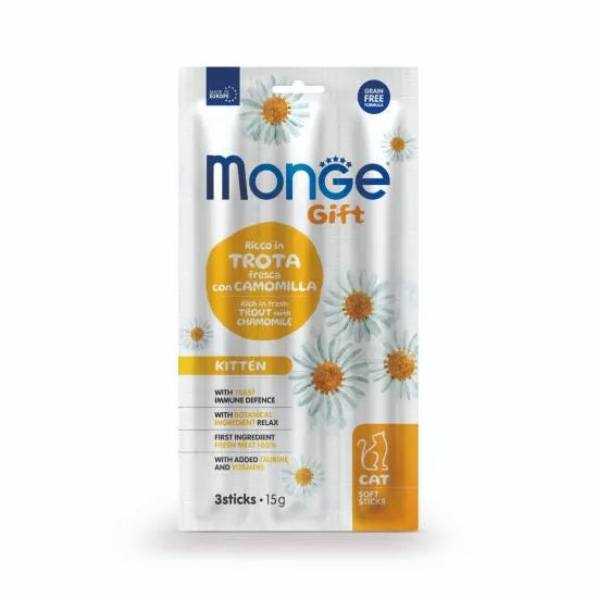 Monge Gift Soft Stick Grain Fee Kitten лакомство за подрастващи котенца с Пъстърва и Лайка 15г