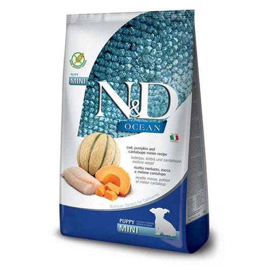 N&D Ocean Cod Pumpkin & Melon Grain Free Mini Puppy храна за подрастващи кучета от дребни породи с Тиква Риба Треска и Пъпеш 800г