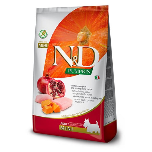 N&D Pumpkin Chicken & Pomegranate Grain Free Mini Adult храна за кучета от дребни породи с Пилешко, Тиква и Нар 800г