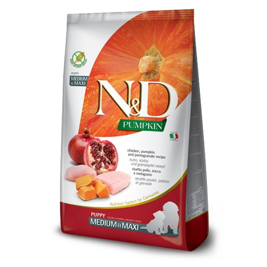 N&D Pumpkin Chicken & Pomegranate Grain Free Medium/Maxi Puppy храна за подрастващи кучета от средни и едри породи с Пилешко, Тиква и Нар 2,5кг