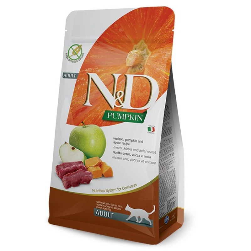 N&D Pumpkin Venison & Apple Grain Free Adult храна за котки с Еленско, Тиква и Ябълки 300г