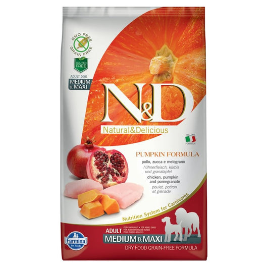 N&D Pumpkin Chicken & Pomegranate Medium/Maxi Adult храна за кучета с Пилешко, Тиква и Нар 2,5кг