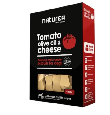 Naturea Tomato, Olive Oil & Cheese Grain Free бисквити за кучета от всички породи и възрасти с Домати, Зехтин и Сирене 140г