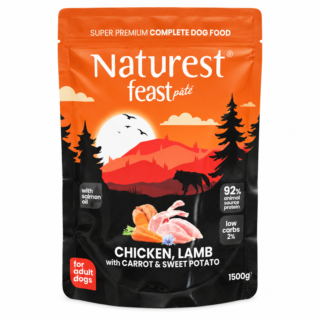 Naturest Feast Paté Chicken & Lamb пауч за кучета с 70% Пилешко и Агнешко, Моркови и Сладки картофи 150 г