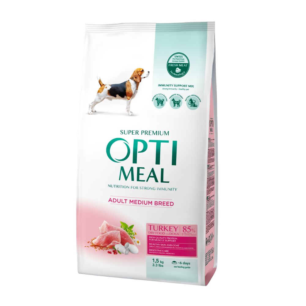 OptiMeal Turkey Medium Breed Adult храна за кучета от средни породи с Пуешко 1,5кг