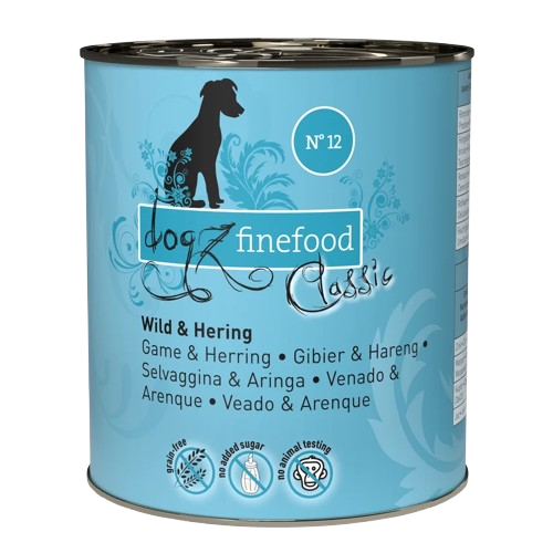 Dogz Finefood Classic Game & Herring Gourmet Grain Free Puppy & Adult мокра храна за кучета с 50% Дивеч и 15% Херинга, Сладък картоф и Домат 800г