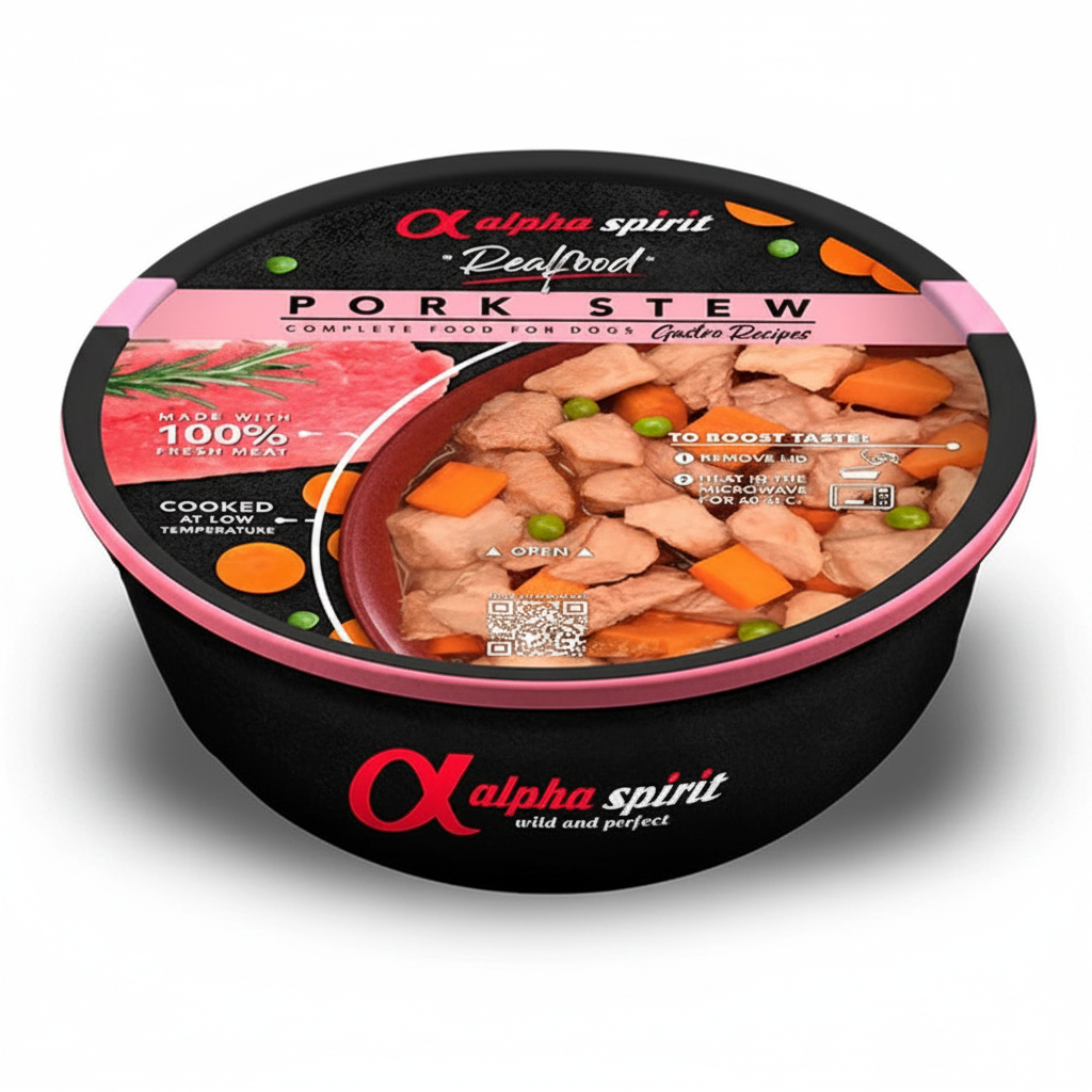 Alpha Spirit Real Food Pork Stew Grain Free яхния за кучета с 97% Свинско месо и Зеленчуци 280г