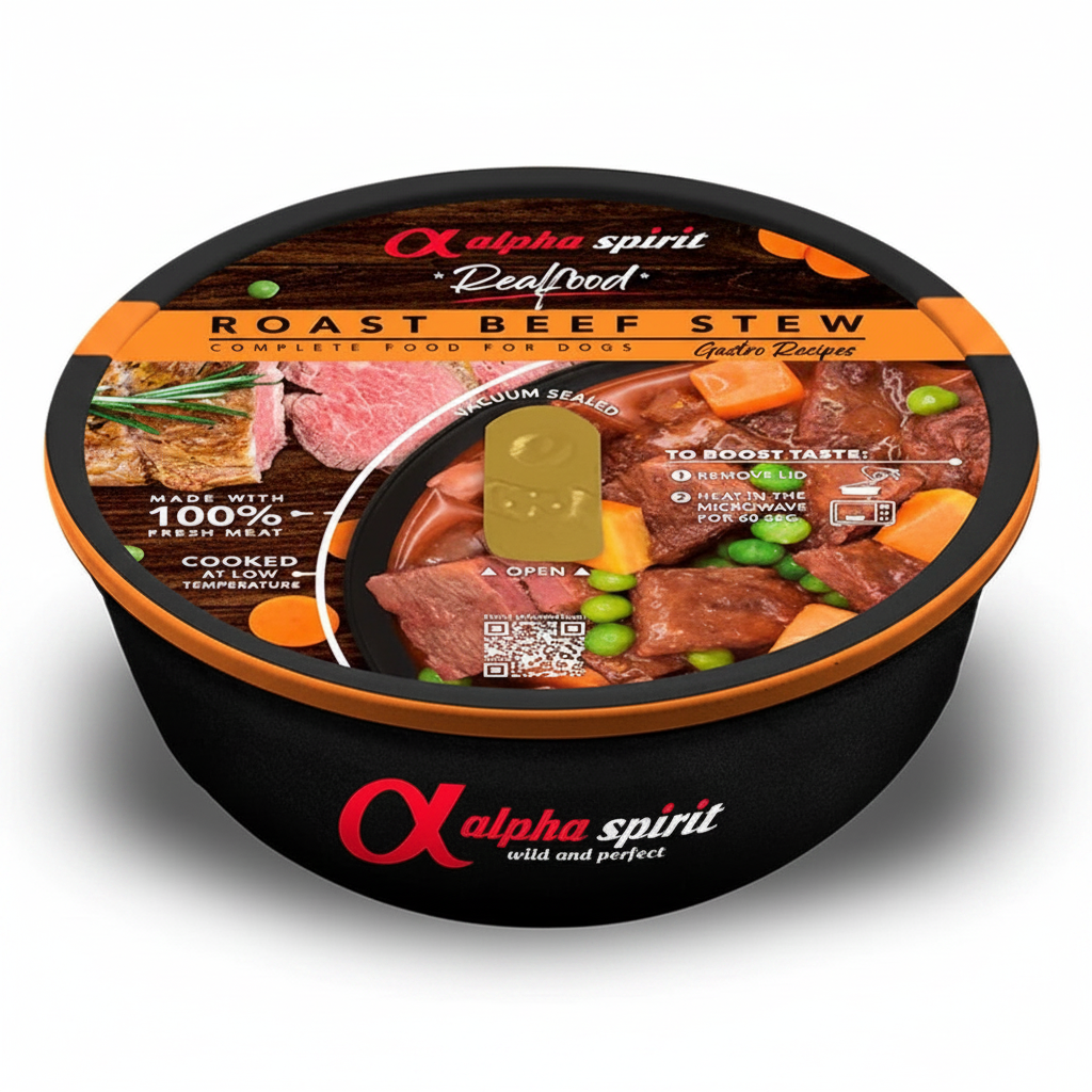 Alpha Spirit Real Food Roast Beef Stew Grain Free натурална яхния за кучета с 97% Телешко месо, Сладки картофи и Зеленчуци 280г
