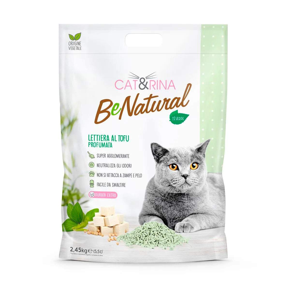Cat&Rina BeNatural Tofu Green tea натурална соева котешка тоалетна зелен чай 5,5л