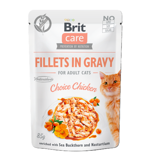 Brit Care Chicken Grain free храна за котки с Пилешко филе в сос 85г пауч