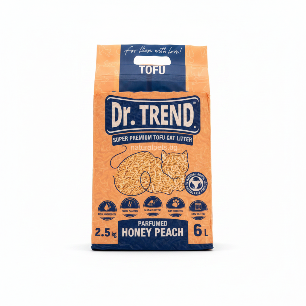 Dr. Trend Cat Litter Tofu Peach натурална соева котешка тоалетна Тофу Медена Праскова 6л