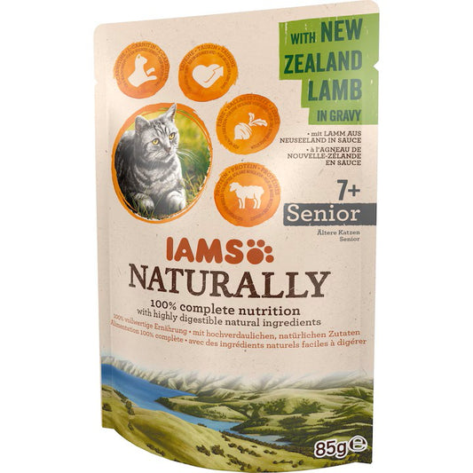 Iams Naturally Senior храна за котки с Агнешко 85г пауч