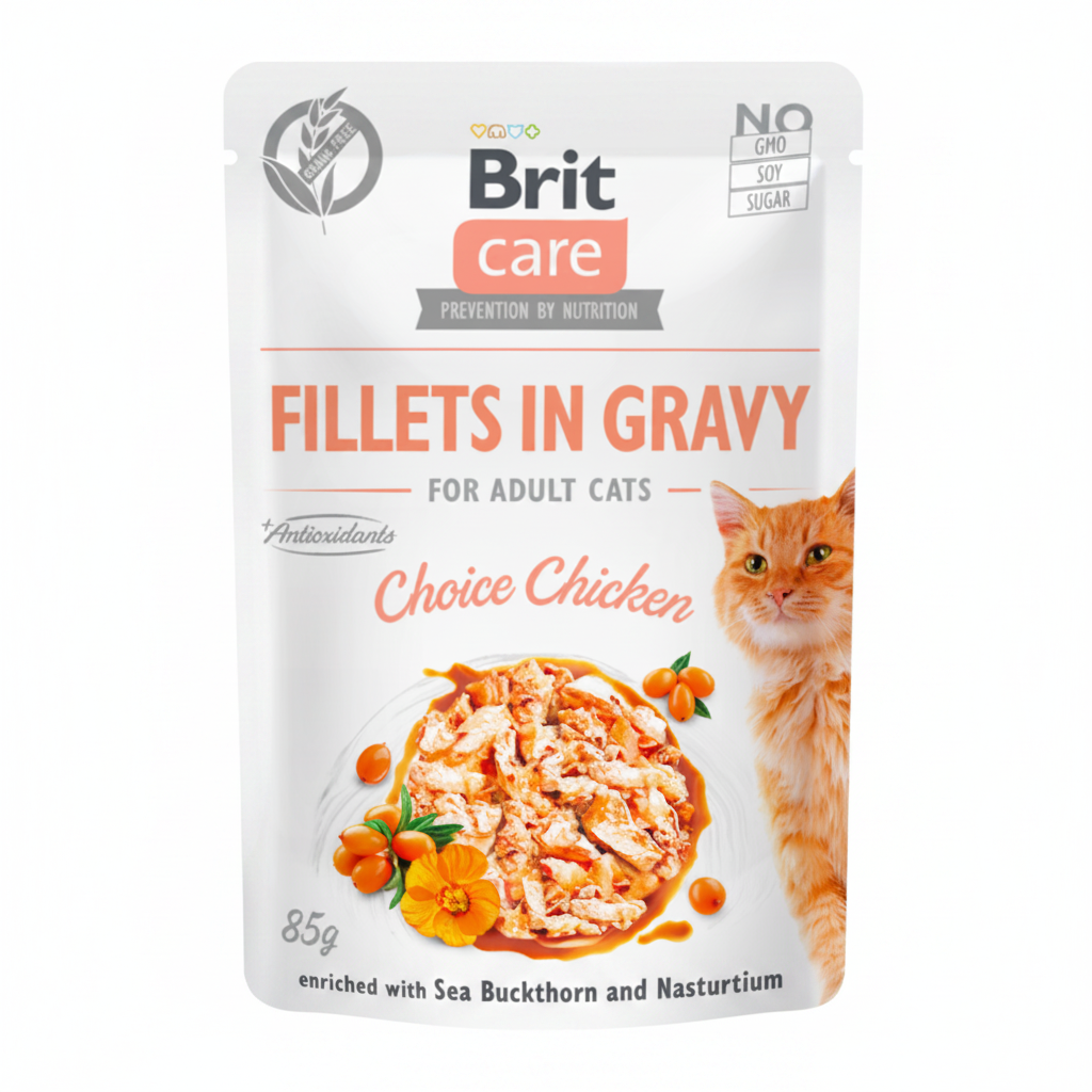 Brit Care Fillets in Gravy Choice Chicken 85g на бял фон