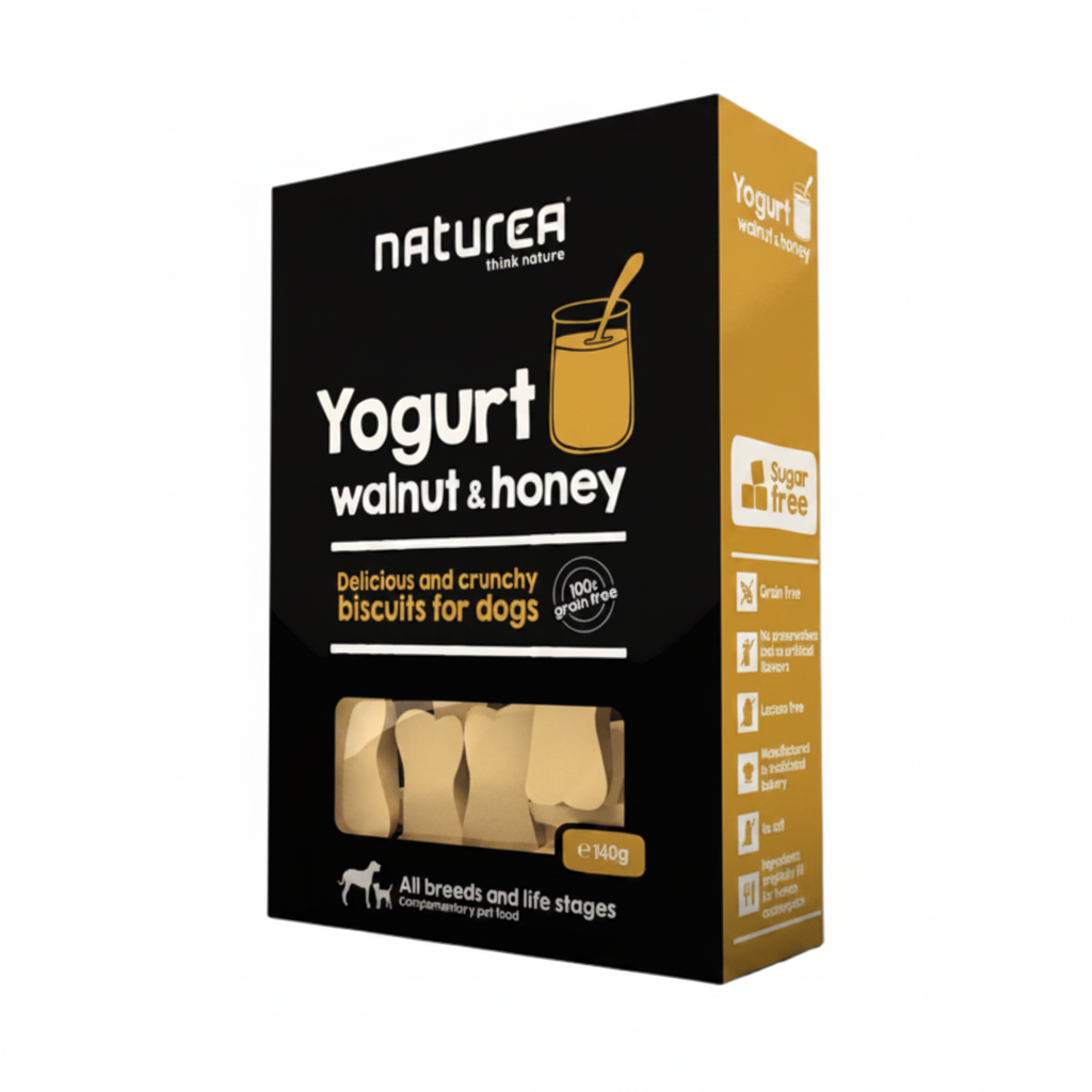 Naturea Yogurt, Walnut & Honey Grain Free бисквити за кучета от всички породи и възрасти с Йогурт, Орехи и Мед 140г
