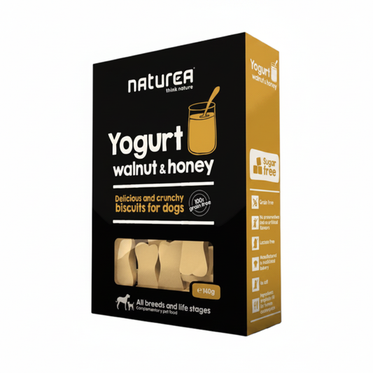 Naturea Yogurt, Walnut & Honey Grain Free бисквити за кучета от всички породи и възрасти с Йогурт, Орехи и Мед 140г